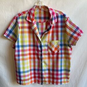 Peyton & Parker multicolor button-up short-sleeved plaid shirt, size L